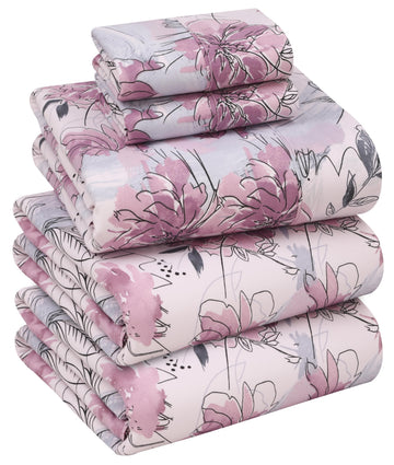100% Cotton Split King Sheets, Percale Sheet Set, Lilac Floral
