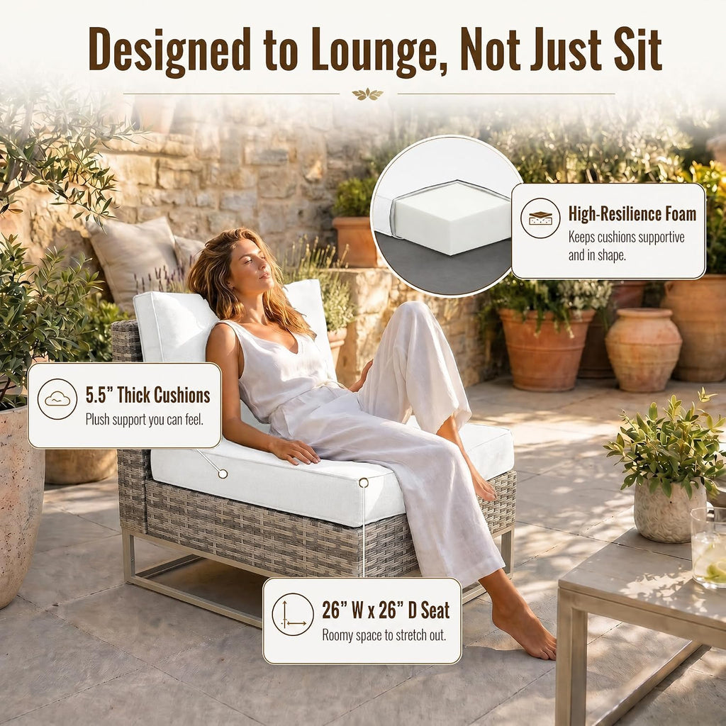 Outdoor Patio Furniture Set, PE Wicker Sectional Sofa with Thick Cushions | 6-Piece: Modular Sectional Sofa with