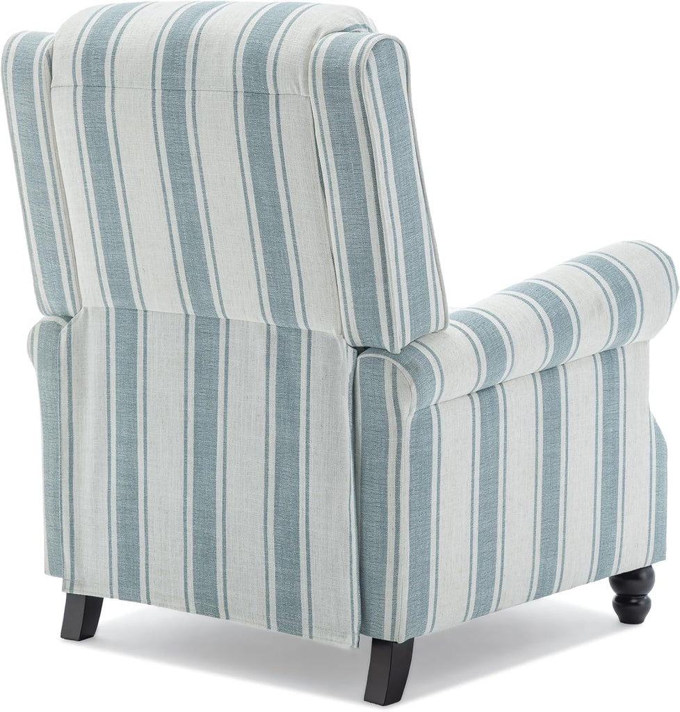 Wingback Pushback Recliner Chairs Set of 2, Blue Stripe | Comfy Fabric Armchair with Adjustable Back & Footrest