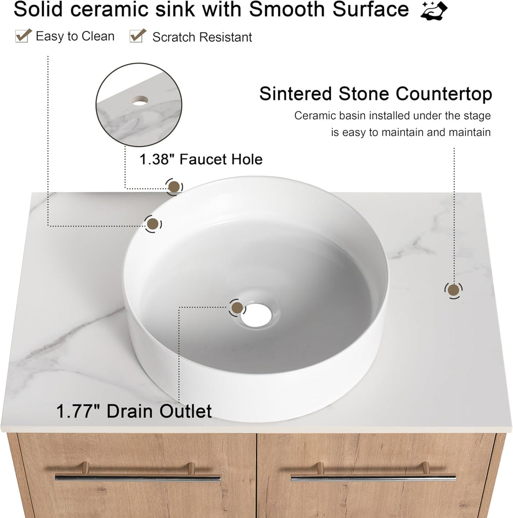 30" Floating Bathroom Vanity with Sink, 30 Inch Single Sink Wall Mounted Bathroom Vanity