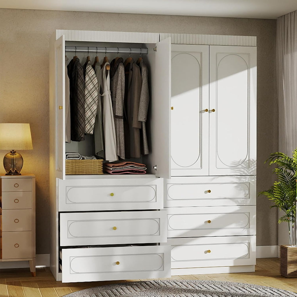 Armoire Wardrobe Closet with Drawers: 74" Tall White Wardrobe Closet with Doors, Large Bedroom Armoires for Clothes
