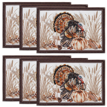 Thanksgiving Placemats 12 x 18 Inch Set of 6, Fall Autumn Harves Turkey Pumpkin Place Mats for Dining Table