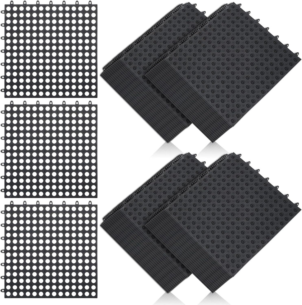 50 Pcs 11'8 x 11'8 Inches Interlocking Drainage Tiles Dry Deck with Drain Holes Non Slip Floor Mats TPE Soft for