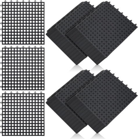 50 Pcs 11'8 x 11'8 Inches Interlocking Drainage Tiles Dry Deck with Drain Holes Non Slip Floor Mats TPE Soft for