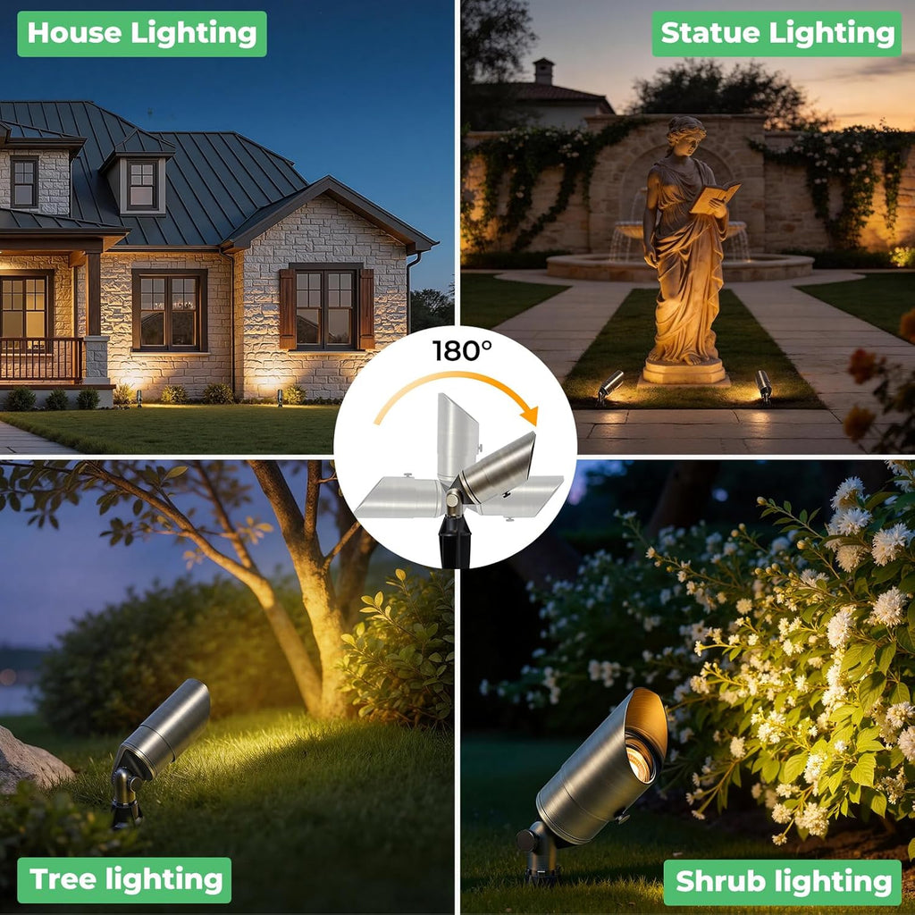 Solid Brass Low Voltage Landscape Spotlights, 12V Waterproof Outdoor Spot Lights, Wired Heavy Duty Bronze Accent