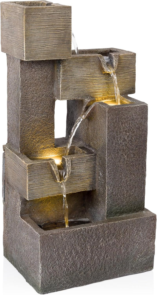 19" Multi-Tier Water Fountain with LED Lights - Cascading Waterfall Feature for Gardens, Patios, Yards, and Home