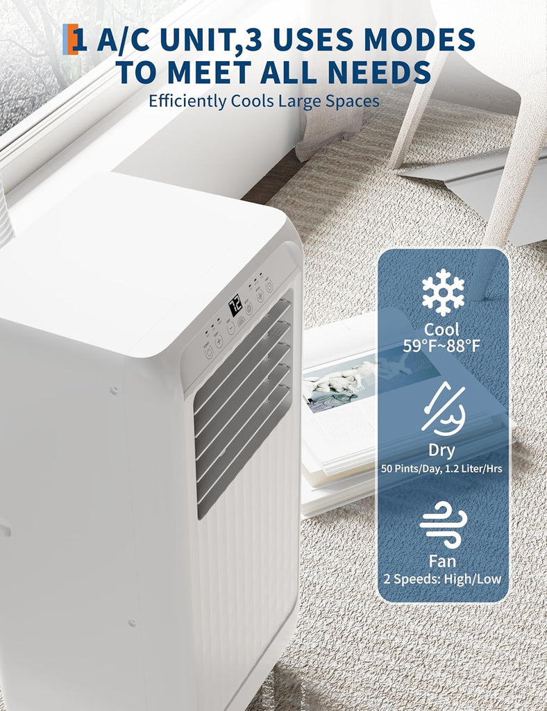 8000 BTU Portable Air Conditioners, 3 in-1 Quiet Portable AC Unit with Efficient Cooling, Remote Control