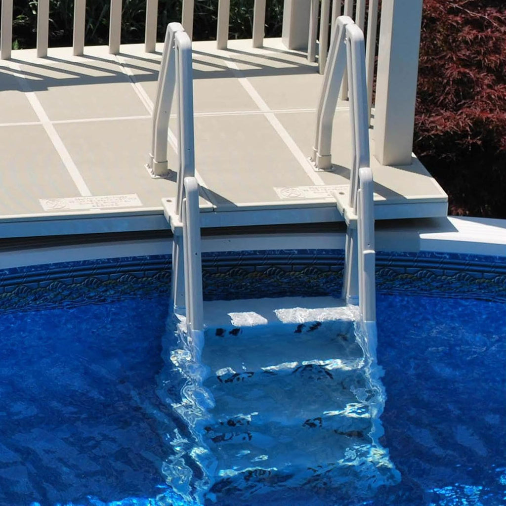 Deluxe Adjustable 24 Inch Wide in Pool Step Ladder Entry System for Above Ground Swimming Pools with Non Slip Steps
