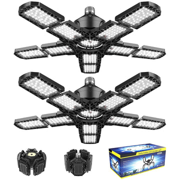 2-Pack Led Garage Light 180W, Garage Lights Ceiling LED with E26/E27 Medium Base, 6000K Deformable LED Shop
