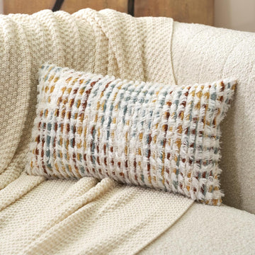 Boho Chenille Tufted Pillow Cover 12 x 20 Inch, Rectangle Decorative Lumbar Throw Pillow Cover Neutral Pillowcase