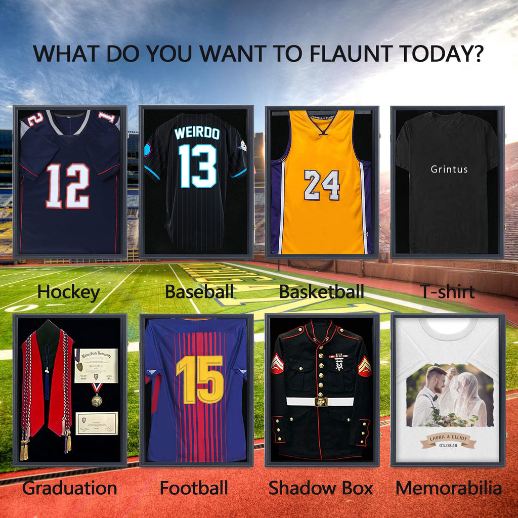 Jersey Frame Display Case, Black Shadow Box for Sports Jerseys, 1P