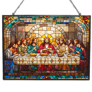 Rectangle Boho Jesus The Last Supper Suncatcher Stained Glass Window Hanging Handmade Stained Glass Suncatchers Metal