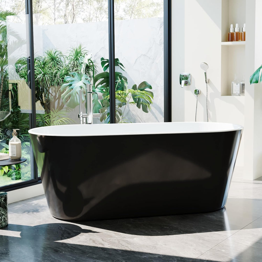 67'' Acrylic Freestanding Bathtub, Extra-Deep Soaking Free Standing Tub for Luxurious Bathing Experience, with Chrome