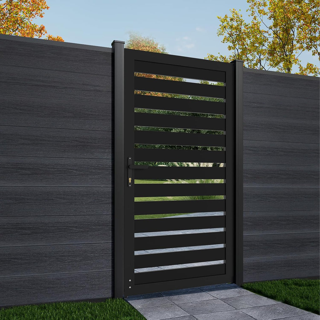 6ft x 3ft Aluminum Alloy Privacy Gate - Outdoor Metal Garden Gate with Lockable Knob, Semi-Open Security Gate, Design