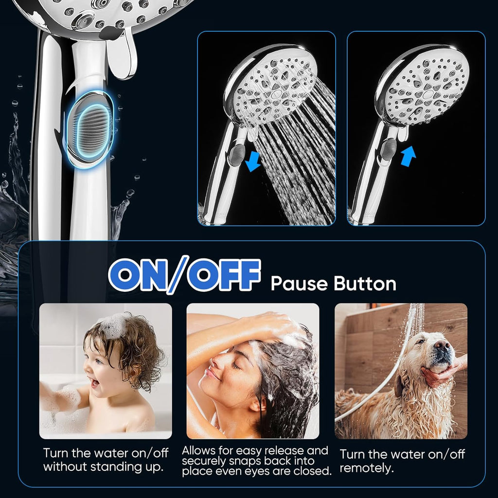 9-Function Shower Head with Built-in Power Spray, 1.8 GPM Water Saving ON/OFF Toggle Switch