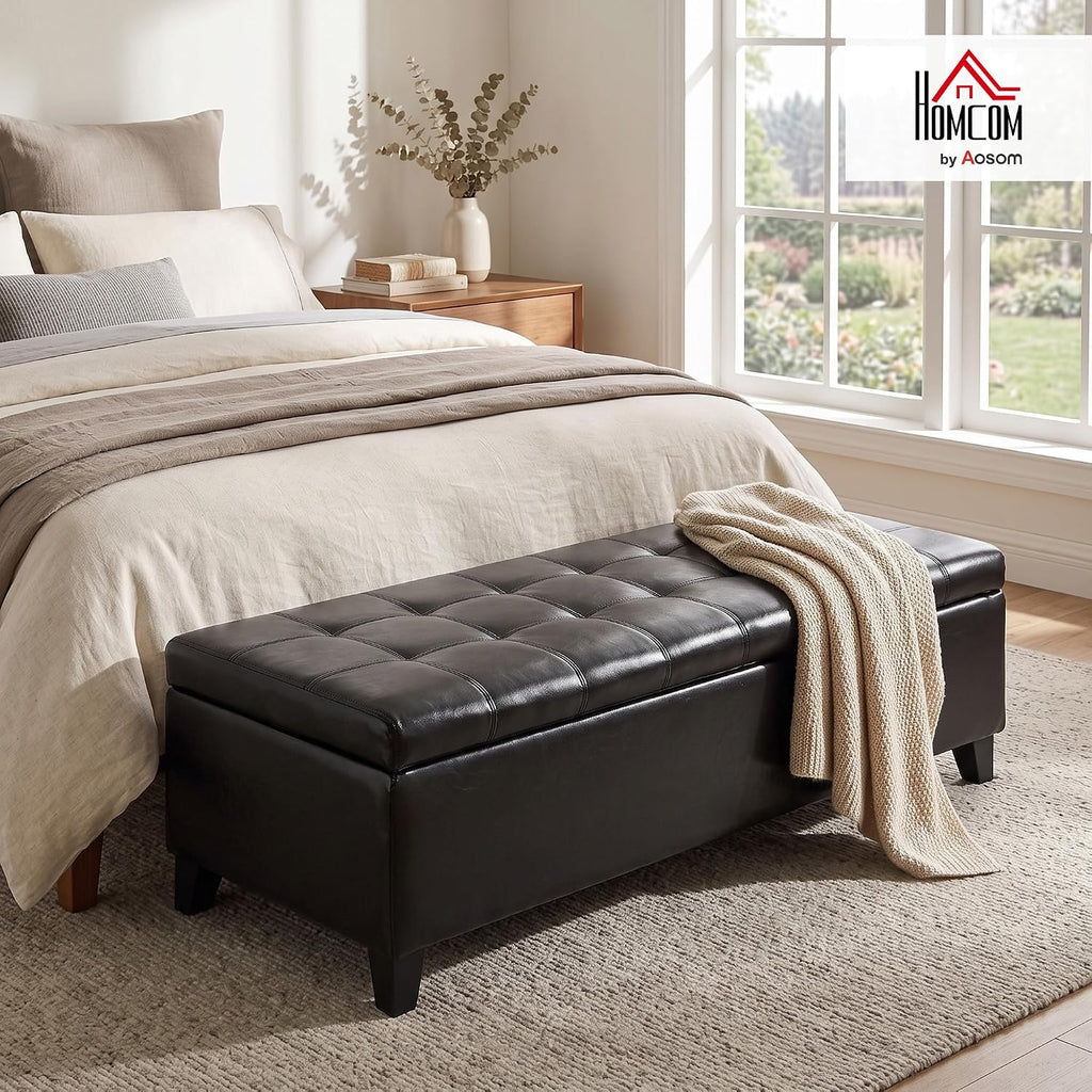 51" Ottoman Storage Bench Faux Leather Storage Chest Black | Lift Top, Tufted Ottoman, Living Room, Entryway