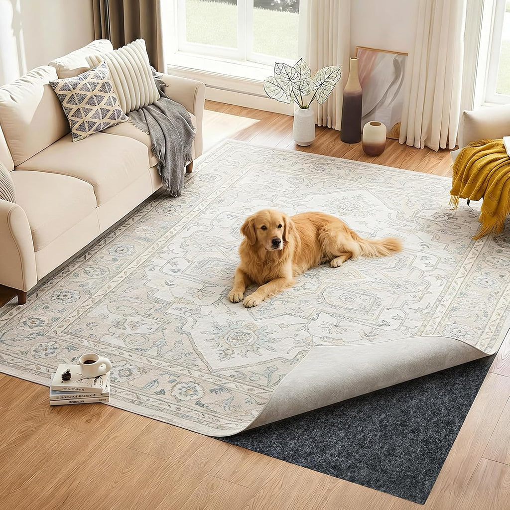 9x12 Ft Non Slip Rug Pad, Dual Surface Felt and Rubber Gripper Backing, 1/4 inch Thick Carpet Liner for Hardwood - Set of 108