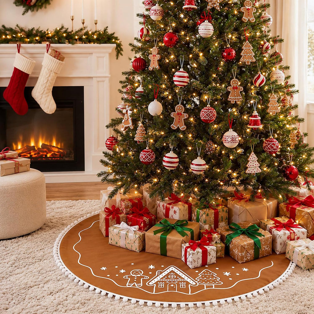 48 Inch Gingerbread Man Christmas Tree Skirt Rustic Brown Mat Decor