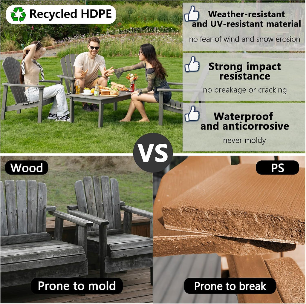 Stackable Adirondack Chairs,Compact All Weather HDPE,Grey | 26.3" Wide HDPE,380lb,All-Weather