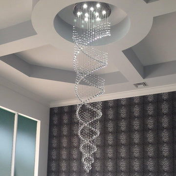 Modern K9 Crystal Raindrop Chandelier Lighting, Modern Crystal Light Fixture, K9 Crystal Chandeliers, Double Swirl 8 GU10 Bulbs Required