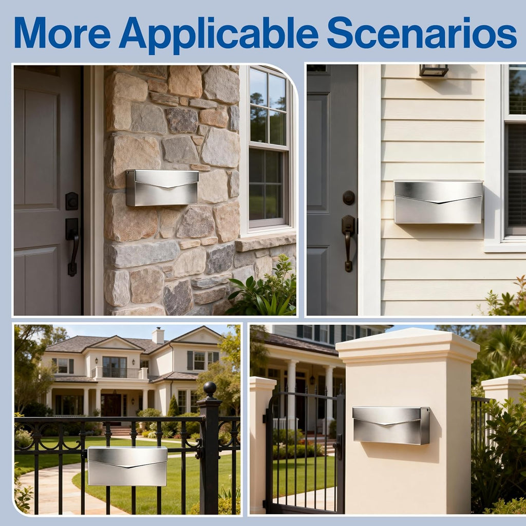 Rainproof Stainless Steel Mailbox for Walls, Heavy Duty Wall Mounted Mailbox