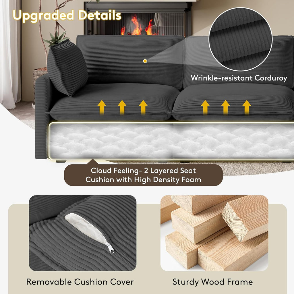 104'' Modular Sectional Cloud Couch with Movable Ottoman, 4 Seat Modern Corduroy Sofa, Deep Seat L Shaped Couch
