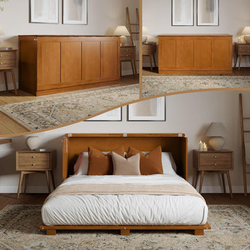 Queen Murphy Bed Chest with 6-Inch Folding Mattress, Light Toffee