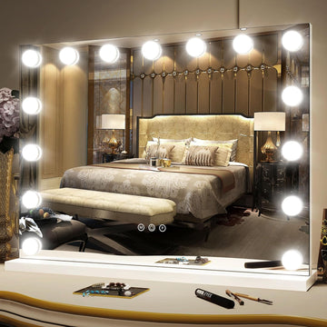 Hollywood Vanity Mirror with Lights 23x18,Large Lighted Mirror Makeup Mirror with 15 Dimmable LED Bulbs, 3-Color