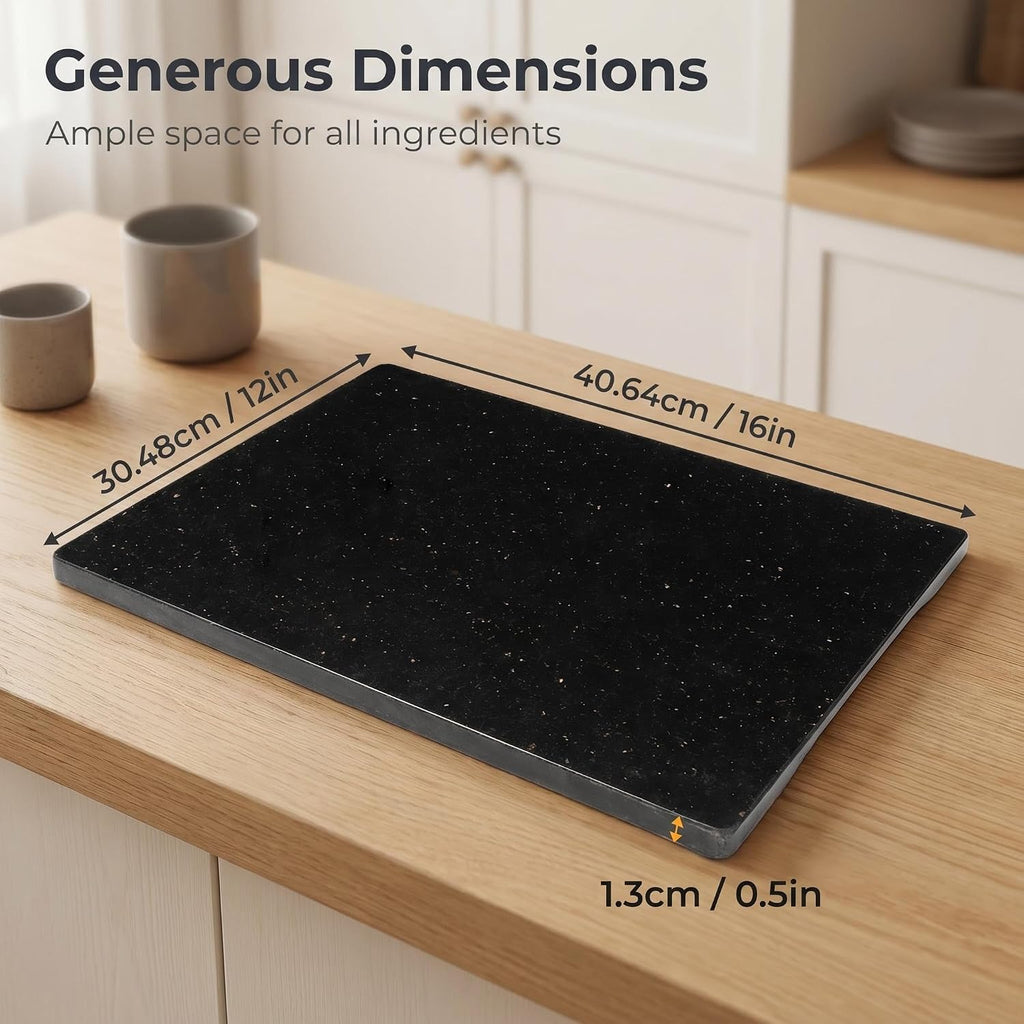 Granite Cutting Board 16×12 Inch black | Natural stone, 0.59" thick, non-slip feet, stay cool for dough/butter, ideal