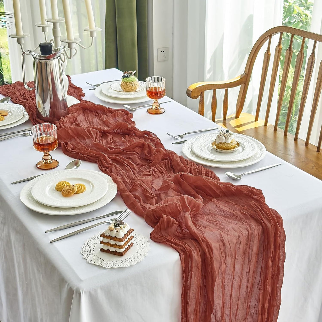 Fall 2 Pack Cheesecloth Terracotta Table Runner Thanksgiving Party - Set of 2