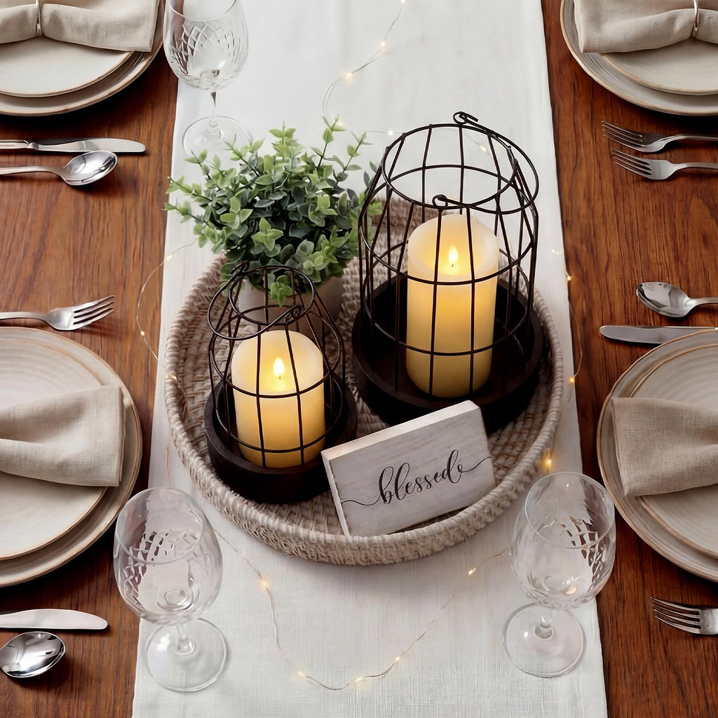 Rustic Farmhouse Lantern Decor Set of 5, Large, Black, Brown