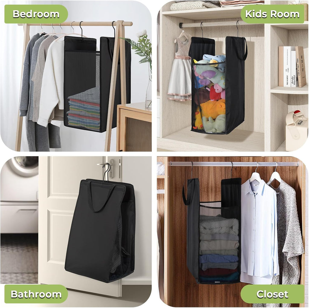 Hanging Laundry Hamper, Hanging Laundry Basket, Slim Laundry Hamper Bag with Handles, Portable Hanging Closet Hamper