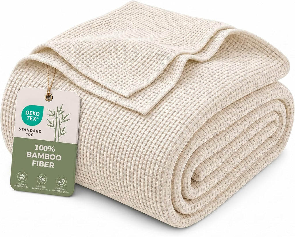100% Bamboo Rayon Waffle Weave Twin Blanket for Bed, Brown, 60x80 Inch