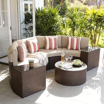 7-Piece Modular Outdoor Curved Sectional Patio Conversation Set | with Round Coffee Table, Side Tables, Waterproof