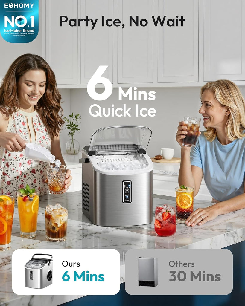 Ice Maker Countertop, 9 Cubes Ready in 6 Mins, 26lbs/24H, Self-Cleaning, Portable Ice Maker Machine with Carry