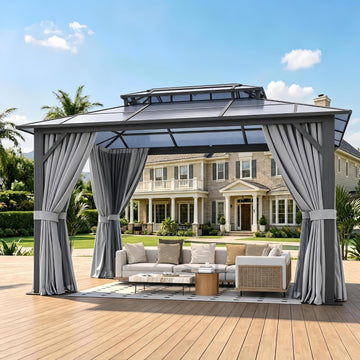 10'x12' Hardtop Gazebo Outdoor Permanent Gazebo with Double Polycarbonate Roof Canopy