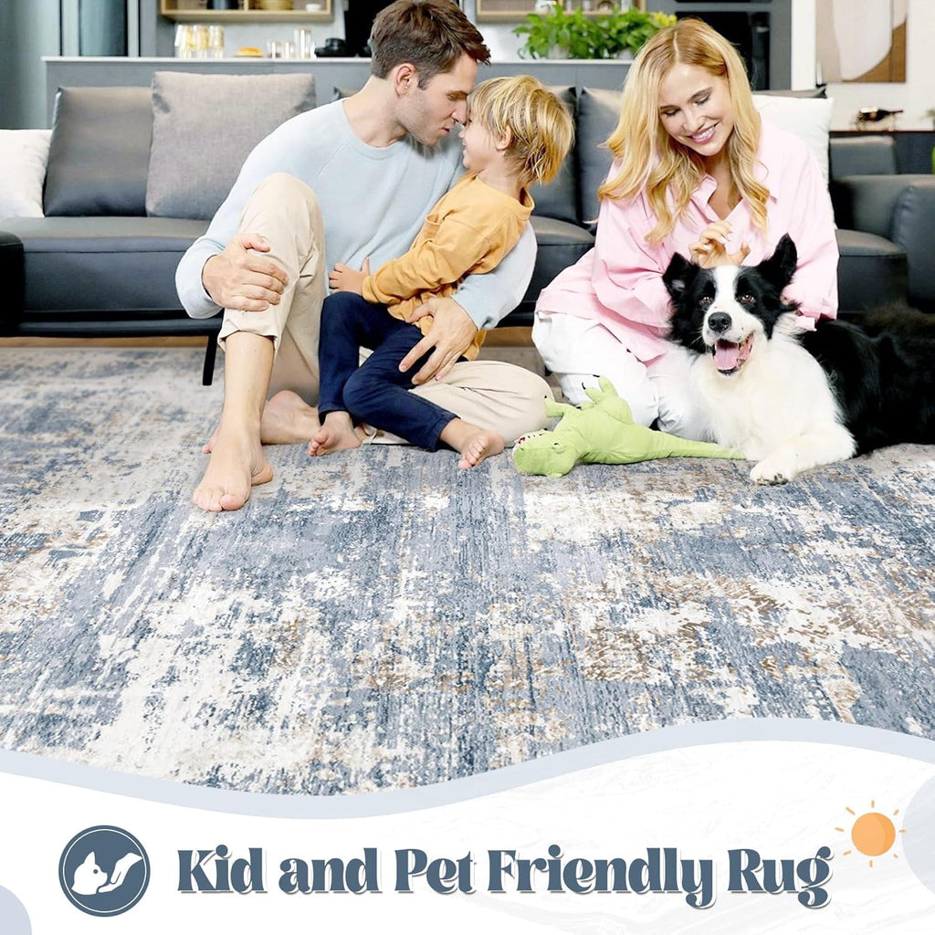 Area Rugs for Living Room, Washable Modern Abstract Large Area Rug Neutral Soft Non Slip Kids Rug Stain