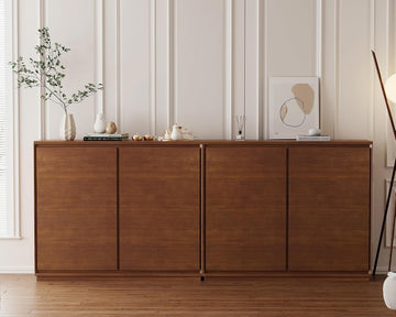 Real Wood Veneer Narrow Sideboard Buffet Modular Storage Cabinet | Real Walnut Veneer,Mid Century Modern Modular Thin