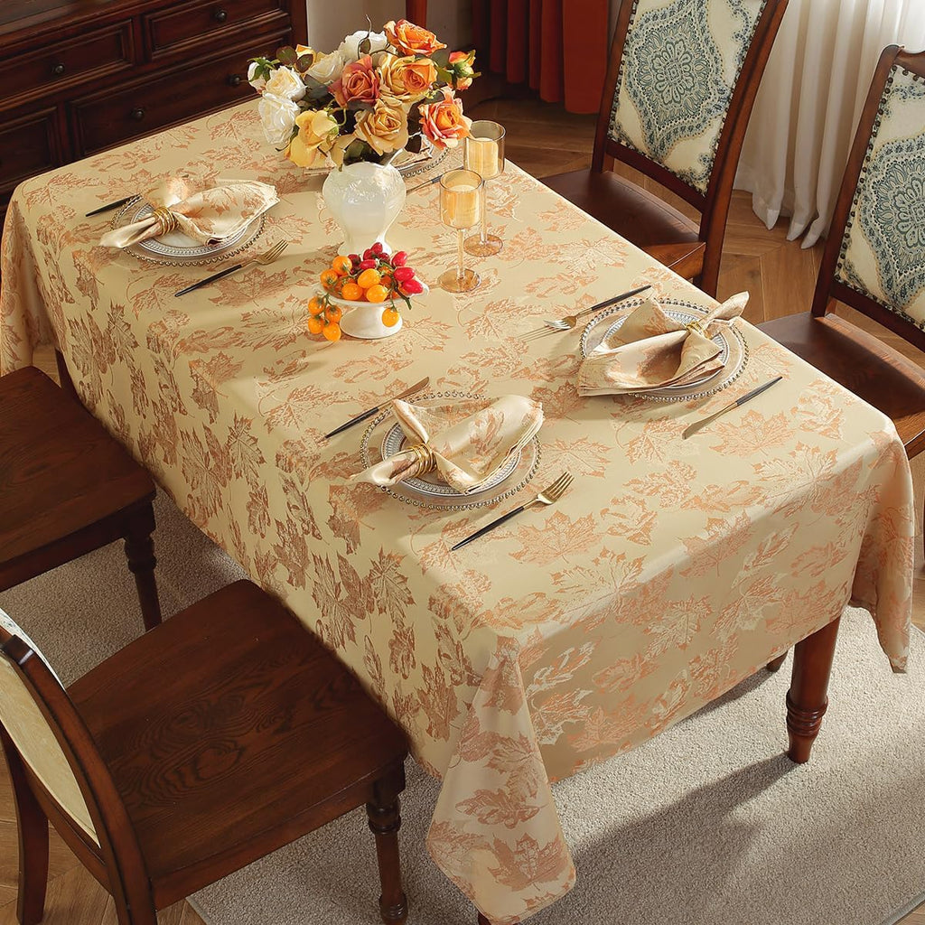 Fall Table Cloth 60 x 120 Inch Rectangle Maple Leaves Jacquard Damask Table Cloths Vintage Wrinkle F