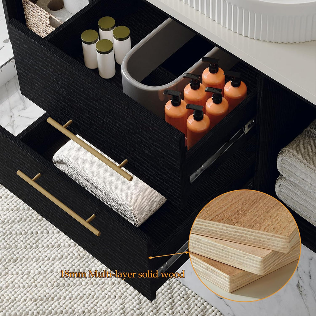40" Modern Floating Bathroom Vanity with Premium AAA Grade Ceramic Sink, Wall-Mounted Solid Wood Cabinet