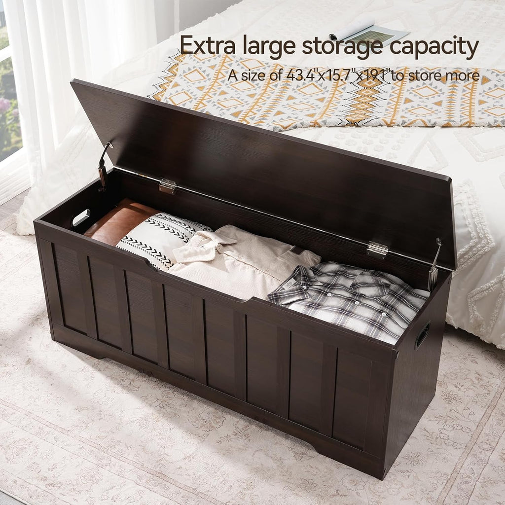 47.2"Storage Chest Extra Large,Wooden Storage Bench(Espresso) | Storage trunk with 2 Safety