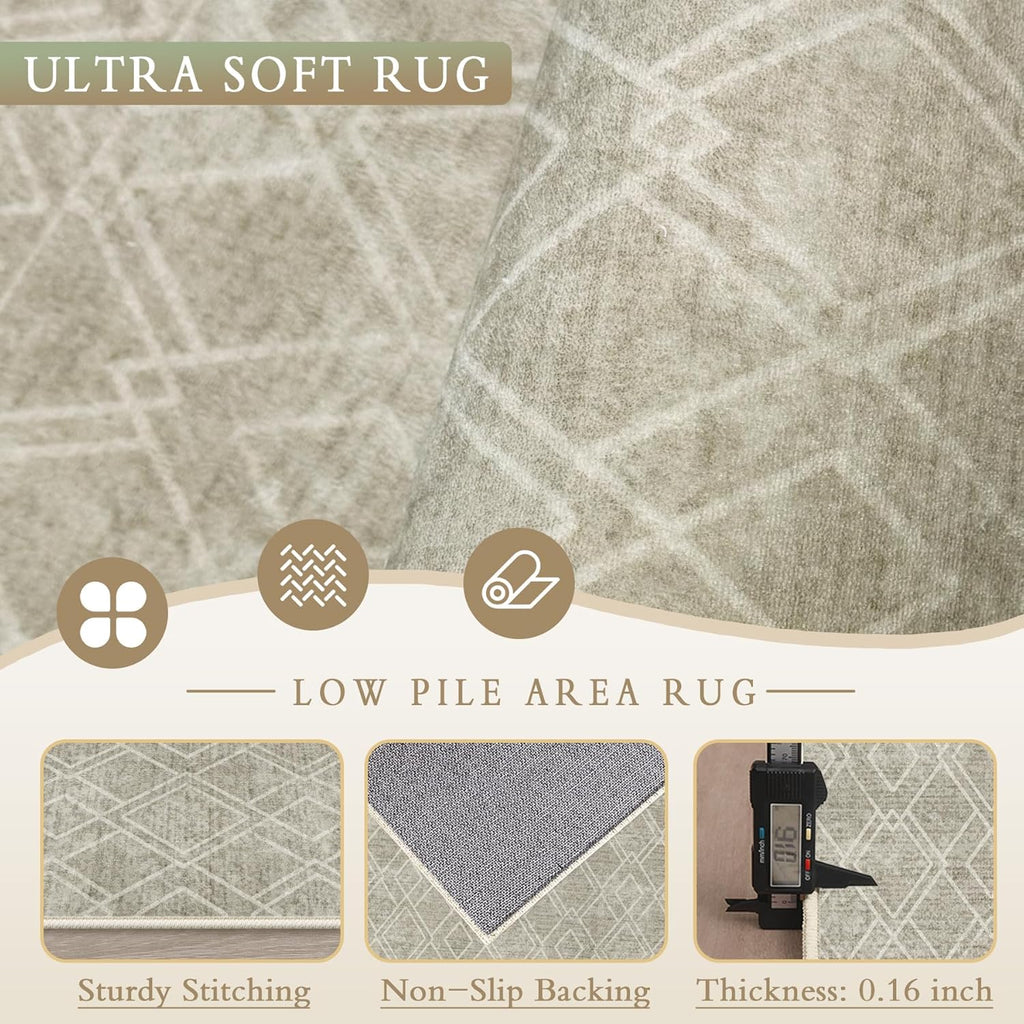 Area Rugs 9x12 Living Room Rug: Washable Geometric Moroccan Neutral Rugs Boho Modern Non Slip Area R