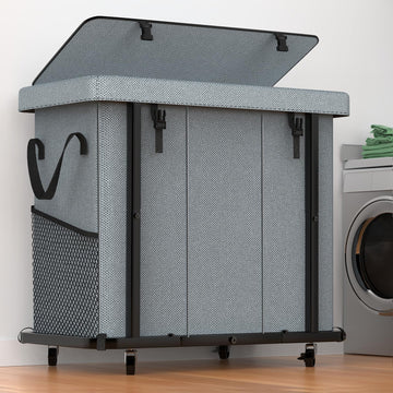 Basket with Lid,230L Rolling Laundry Hamper with Wheels,Grey