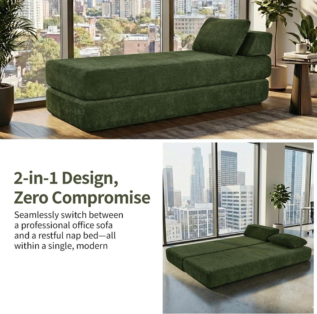80" Convertible Daybed, Twin to Queen Size Sofa Bed , Green | Folding Chaise Lounge Chair Indoor, Sleeper Sofa with