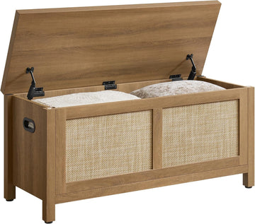 Rattan Storage Chest 39.4" Storage Bench | Boho Storage Truck with 2 Safety Hinges and Flip Top Entryway, Supports