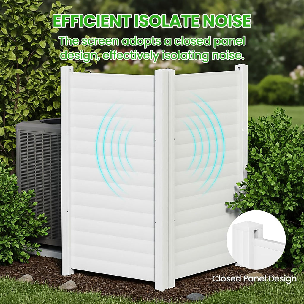 38" W x 60" H (1 Panel) Air Conditioner Fence, White Vinyl Pool Equipment Enclosure Panel with Metal Stakes, Outdoor