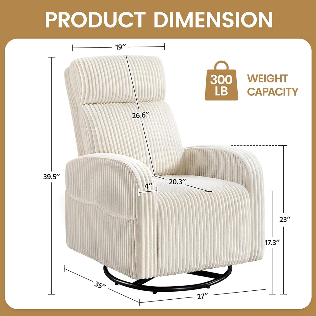 360° Swivel Nursery Rocking Chairs, Glider Rocker with Side Pockets, upholstered Rocking Chair Reading Chairs, Beige
