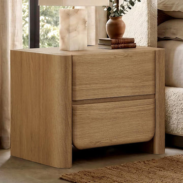 26" Nightstand with Charging Station, Large Bedside Table with 2 Handleless Storage Drawers,2.4" Thick Panel Legs &