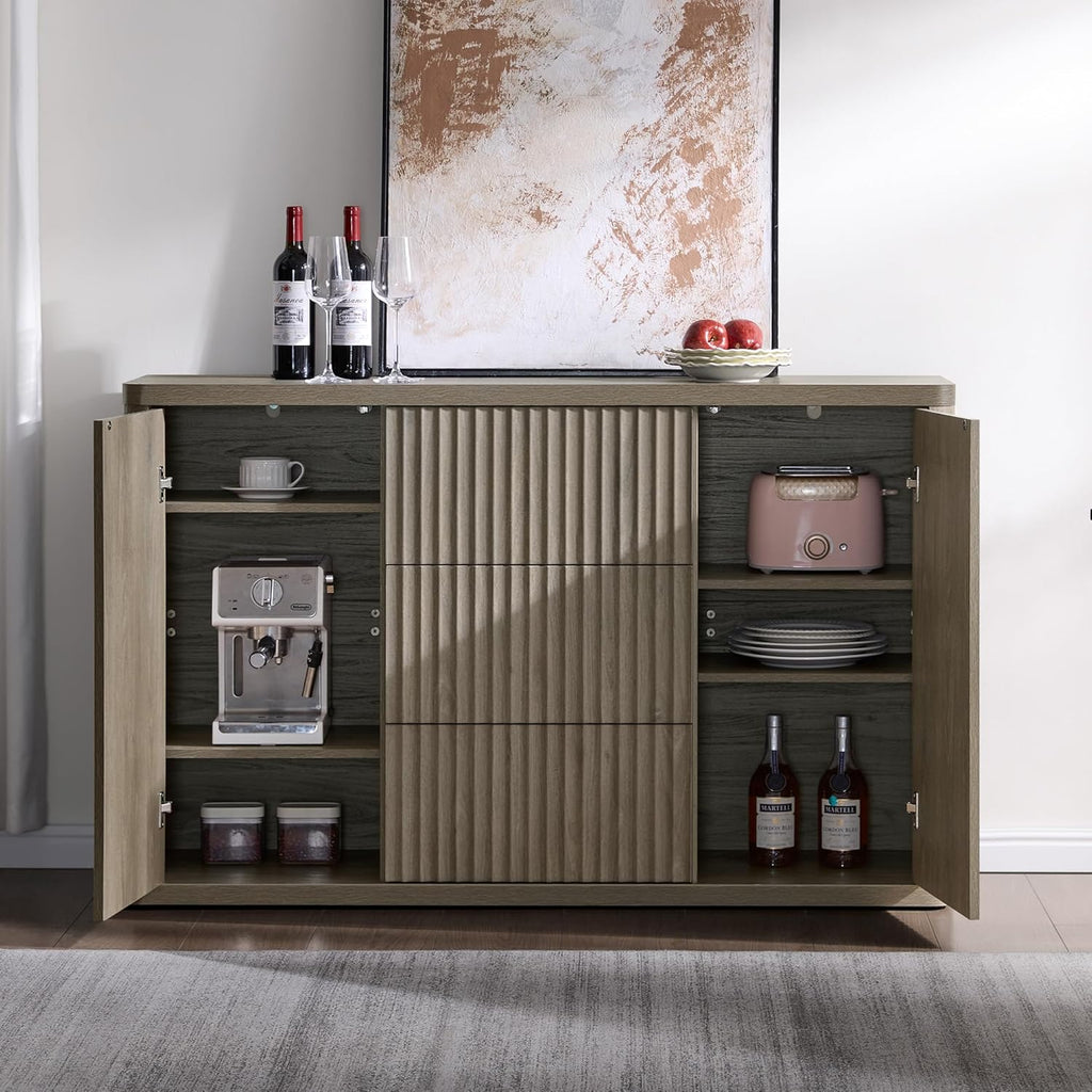Buffet Cabinet with Storage 54.7" Large Modern Accent Storage Cabinet with Doors and Shelves Fluted Sideboard Credenza