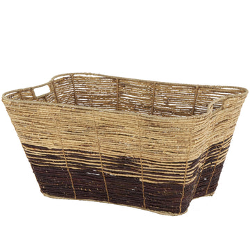 Seagrass Handmade Decorative and Functional Storage Basket Oversized Color Block Basket Organizer with Slot Handles